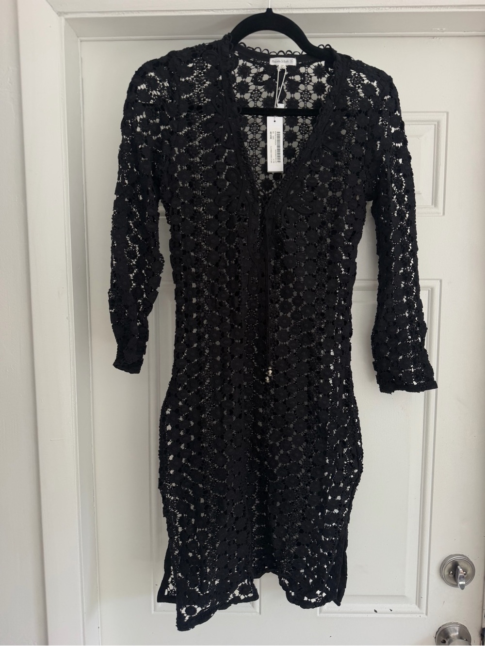 Poupette St. Barth Black Crochet V-Neck Cover-Up